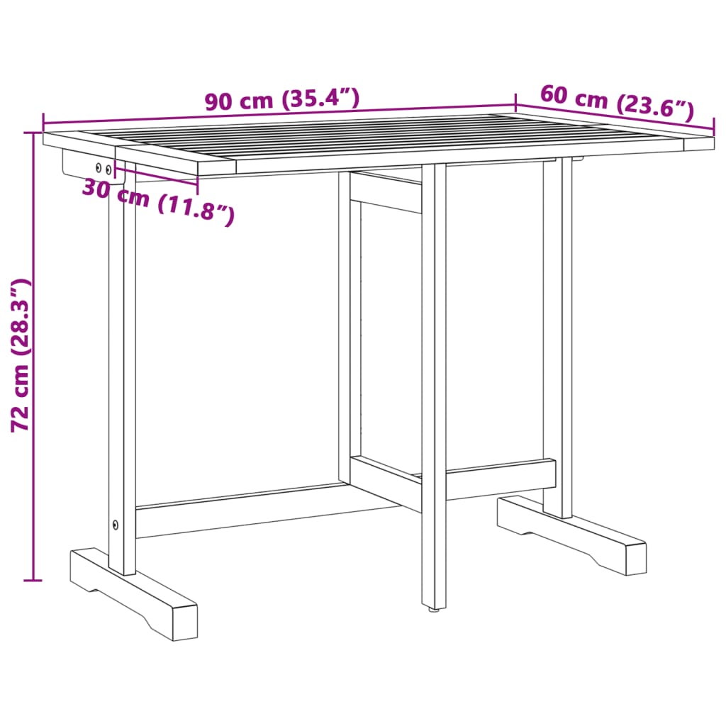 vidaXL Table pliable de balcon 90x60x72 cm bois d'acacia solide