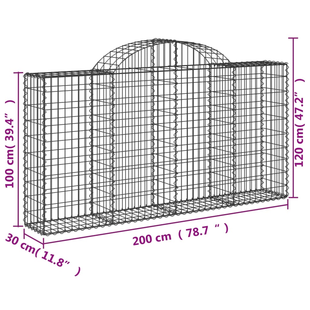 vidaXL Paniers à gabions arqués 13 pcs 200x30x100/120 cm Fer galvanisé