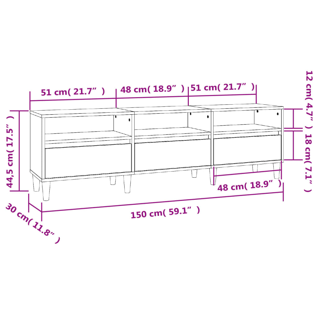 vidaXL Meuble TV blanc 150x30x44,5 cm bois d'ingénierie