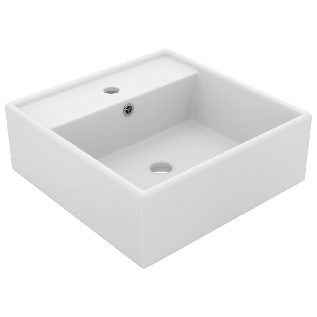 vidaXL Lavabo carré de luxe à trop-plein Blanc mat 41x41 cm Céramique