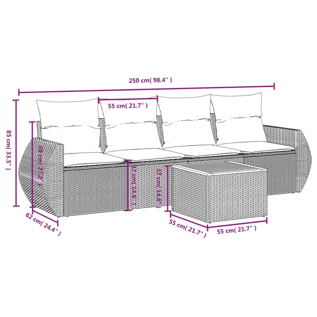 vidaXL Salon de jardin 5 pcs avec coussins gris résine tressée