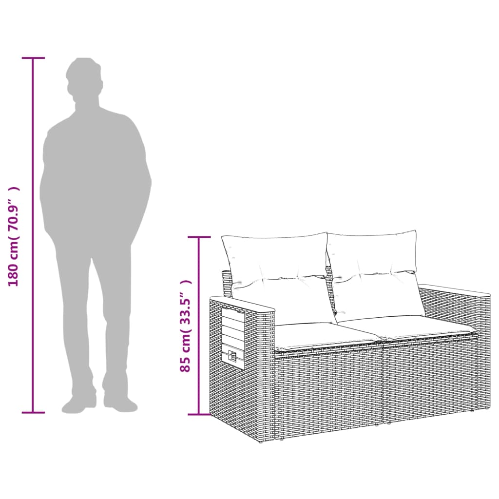 vidaXL Canapé de jardin avec coussins 2 places noir résine tressée