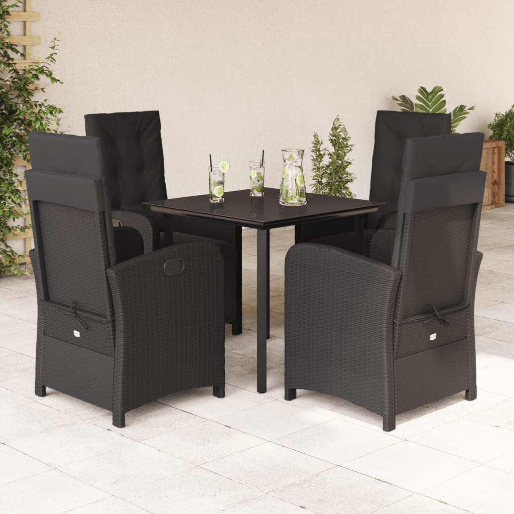 vidaXL Ensemble à manger de jardin coussins 5pcs Noir Résine tressée