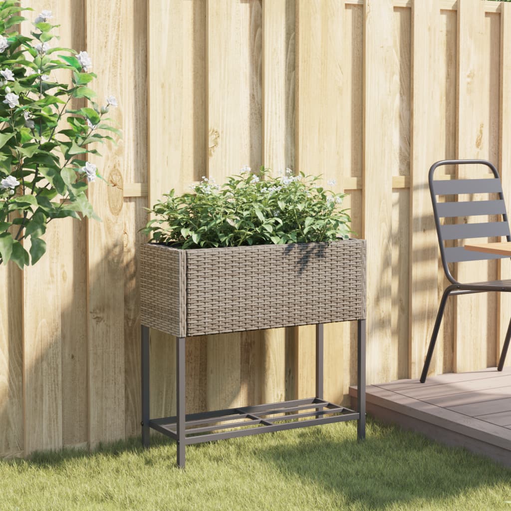 vidaXL Jardinière avec étagère gris résine tressée