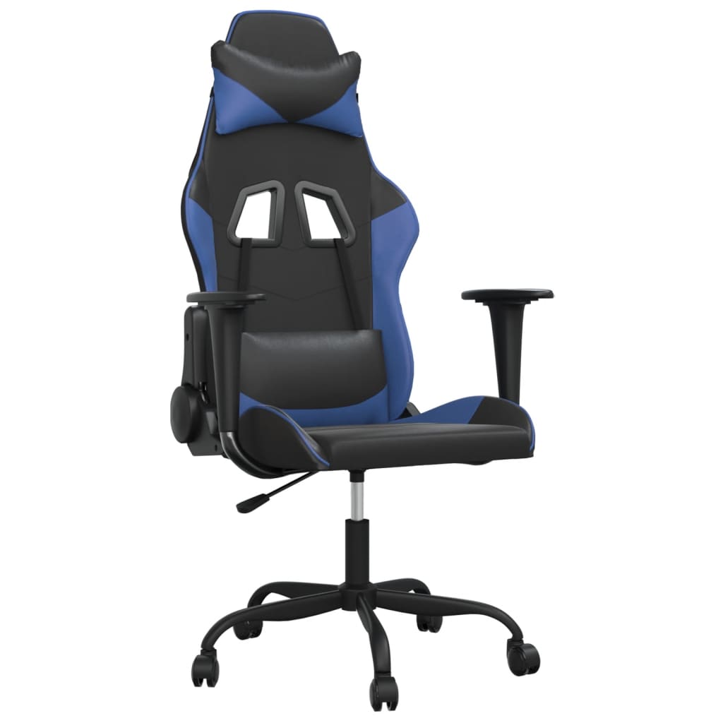vidaXL Chaise de jeu de massage Noir et bleu Similicuir