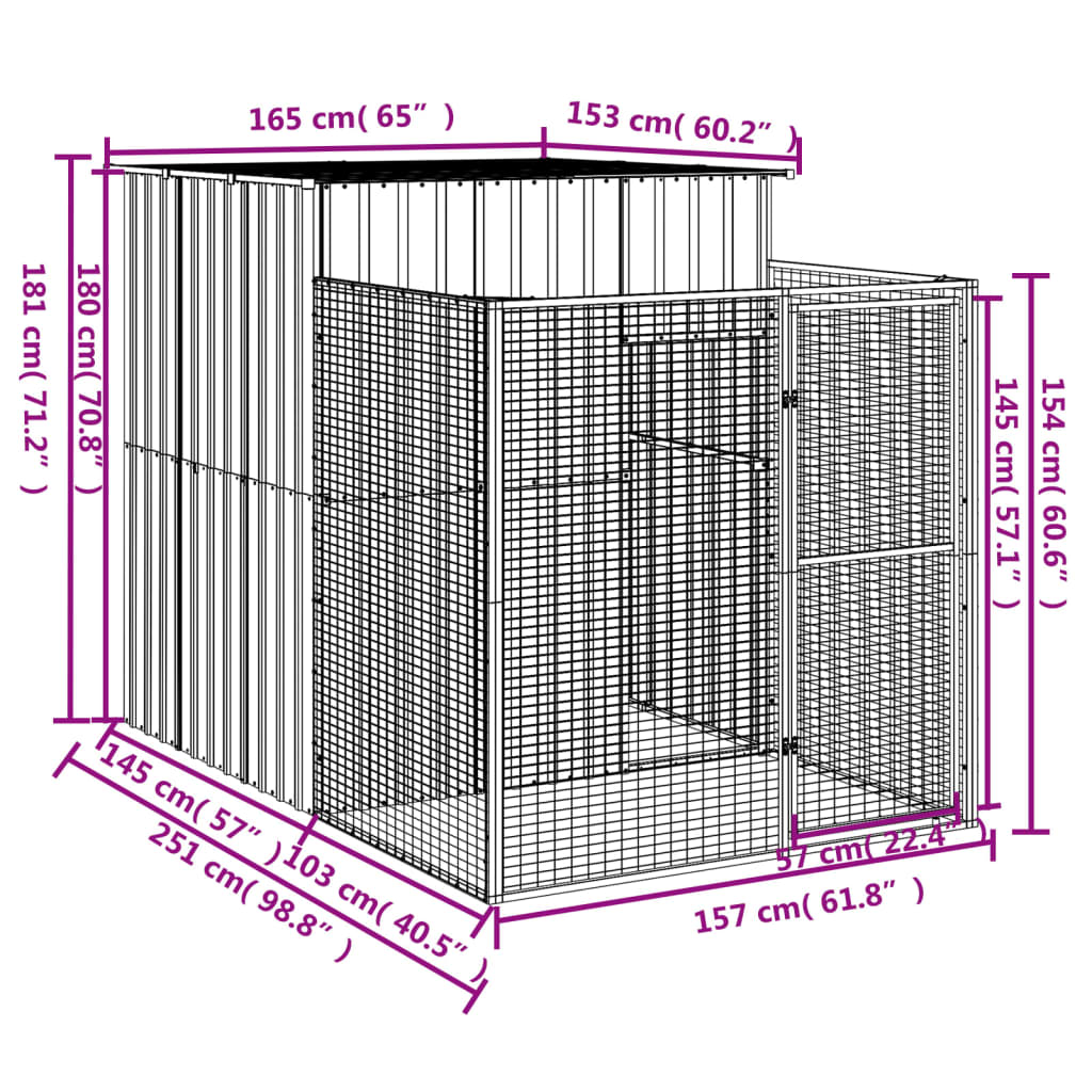 vidaXL Niche pour chien avec cour anthracite 165x251x181 cm