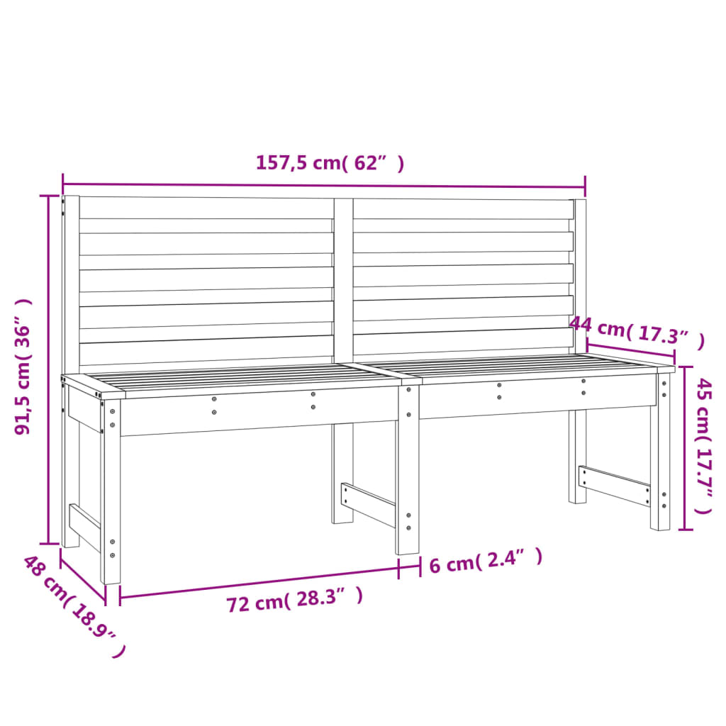 vidaXL Banc de jardin noir 157,5 cm bois massif de pin