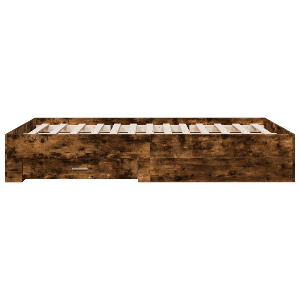 vidaXL Cadre de lit et tiroirs chêne fumé 120x200 cm bois d'ingénierie