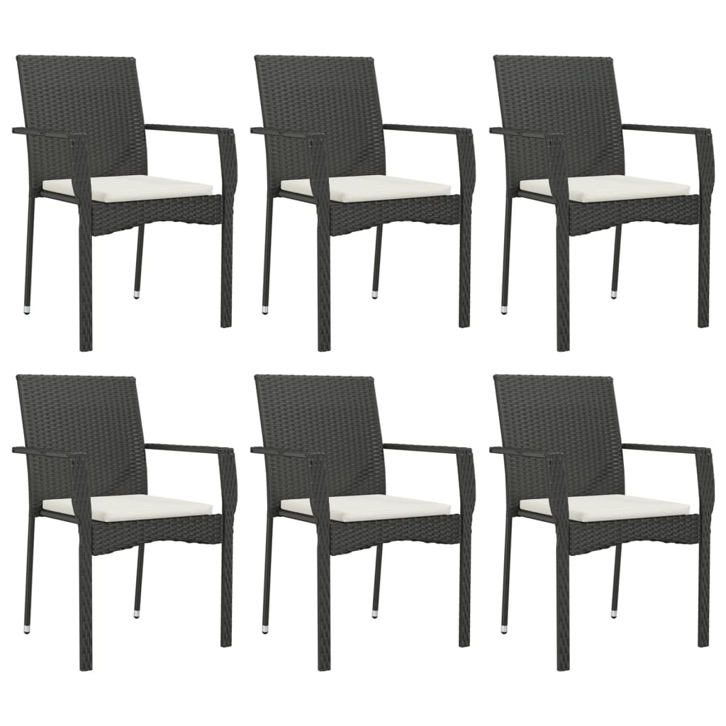 vidaXL Ensemble à manger de jardin coussins 7pcs Noir Résine tressée