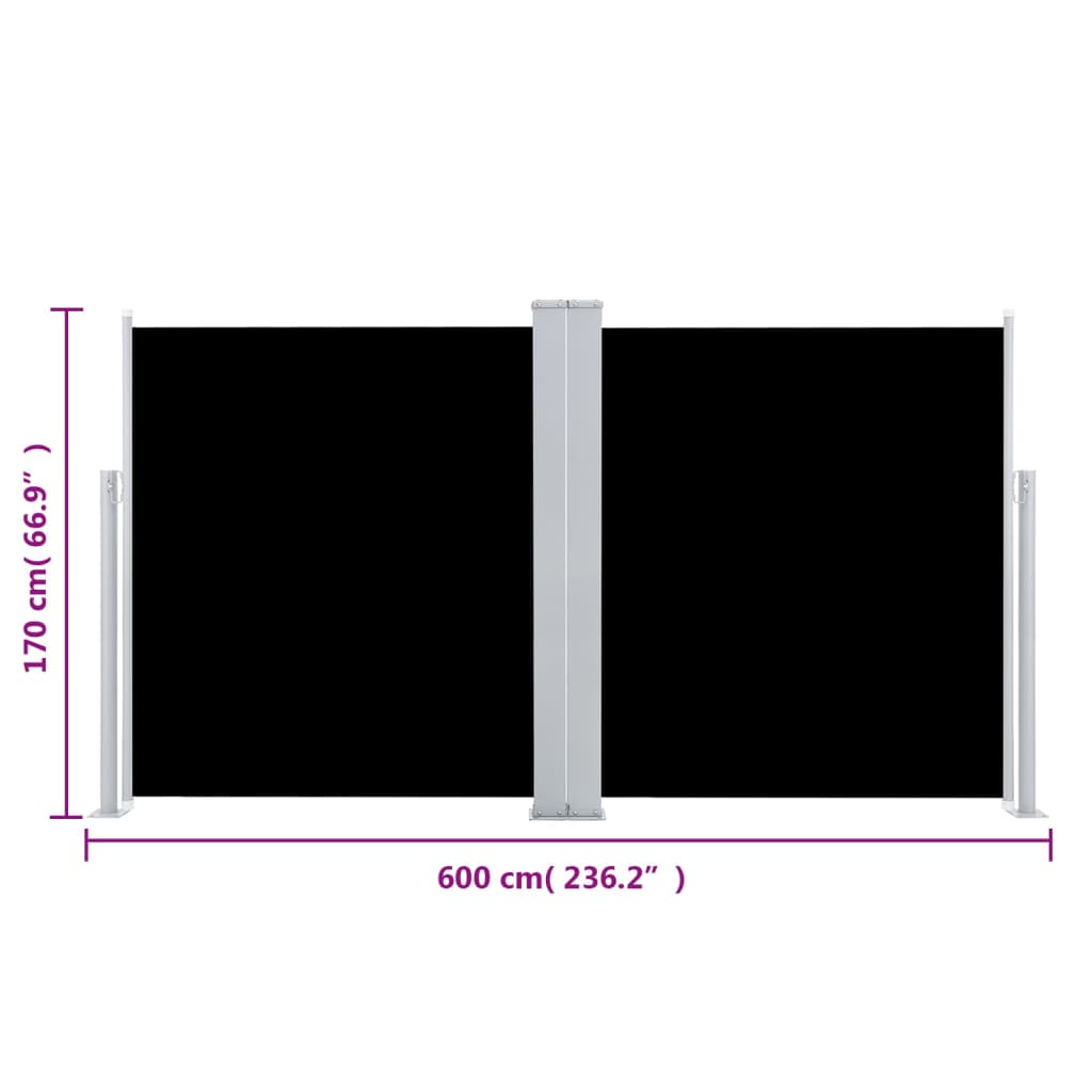 vidaXL Auvent latéral double rétractable de patio 170x600 cm Noir
