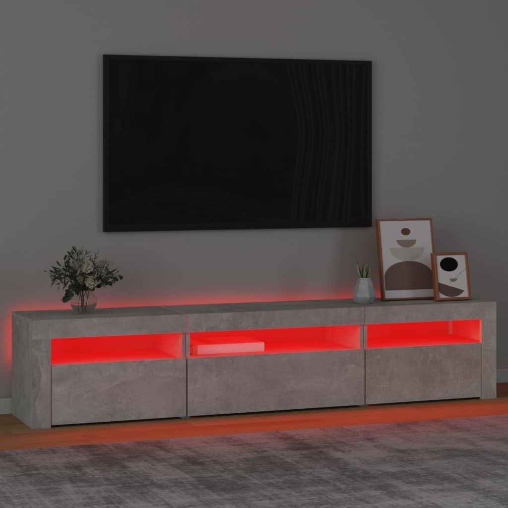 vidaXL Meuble TV avec lumières LED Gris béton 195x35x40 cm