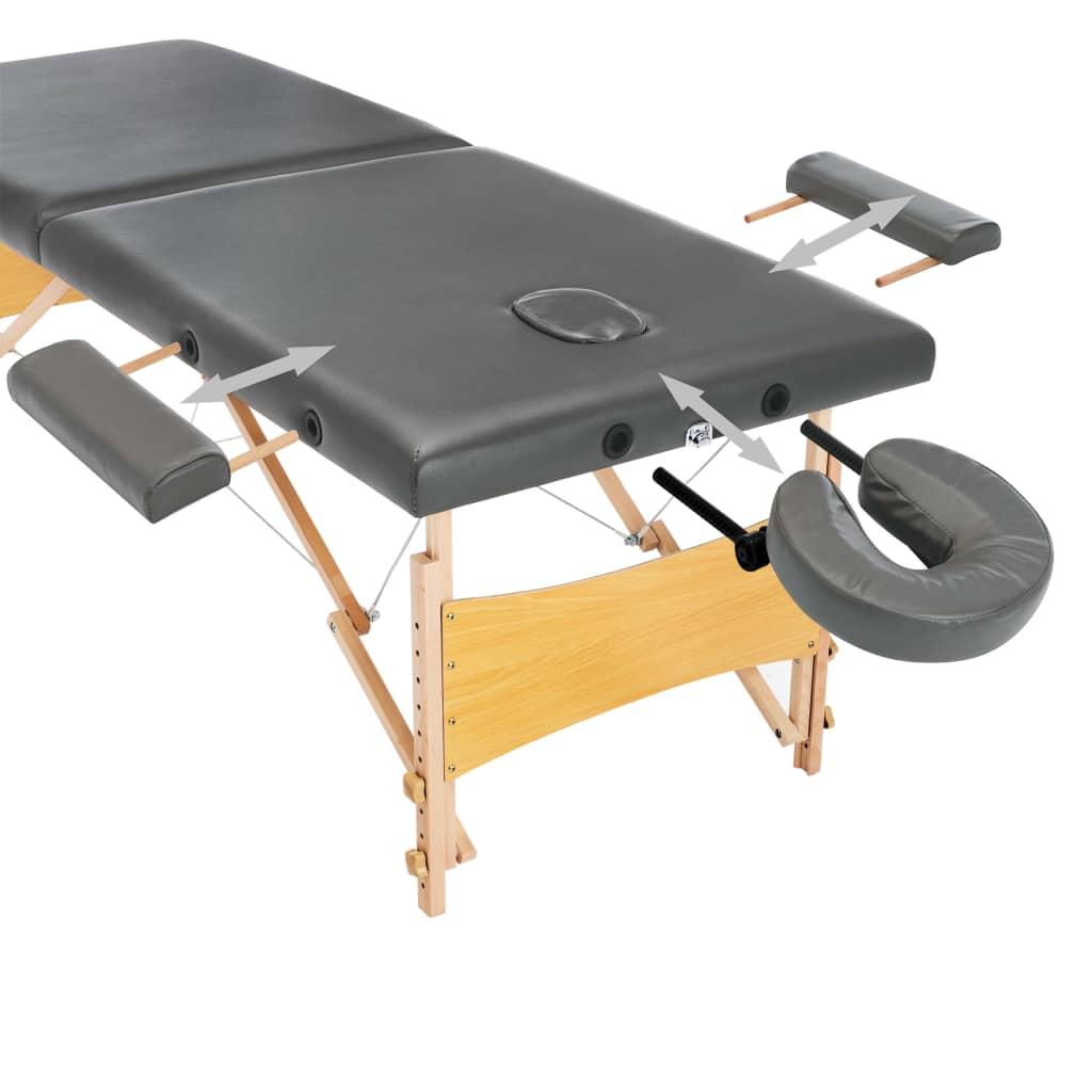 vidaXL Table de massage avec 2 zones Cadre en bois Anthracite 186x68cm