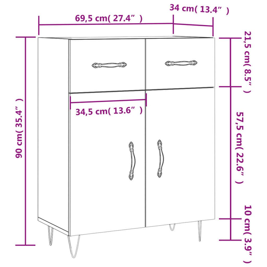 vidaXL Buffet chêne marron 69,5x34x90 cm bois d'ingénierie