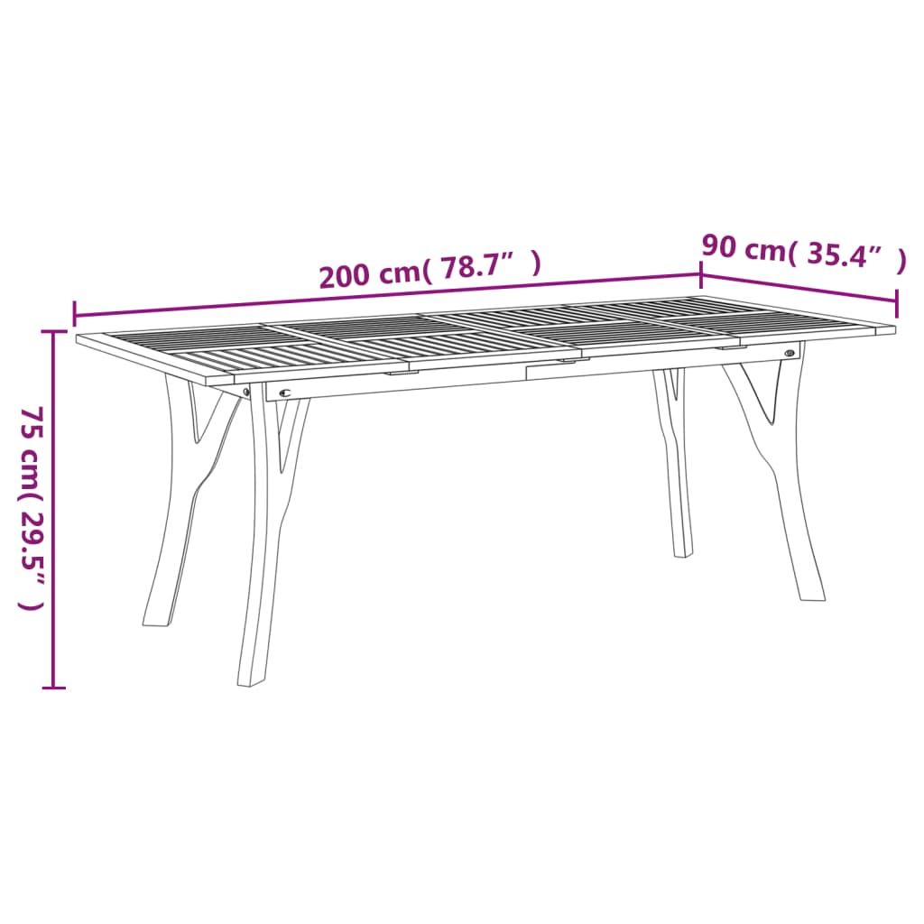 vidaXL Table de jardin 200x90x75 cm Bois d'acacia solide