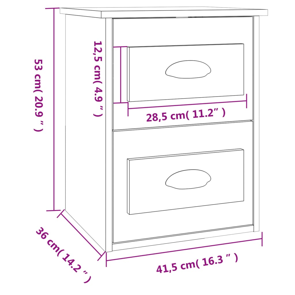 vidaXL Tables de chevet murales 2 pcs gris béton 41,5x36x53 cm