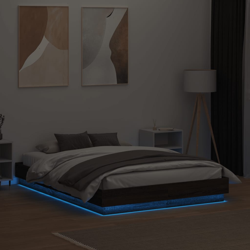 vidaXL Cadre de lit avec lumières LED chêne marron 135x190 cm