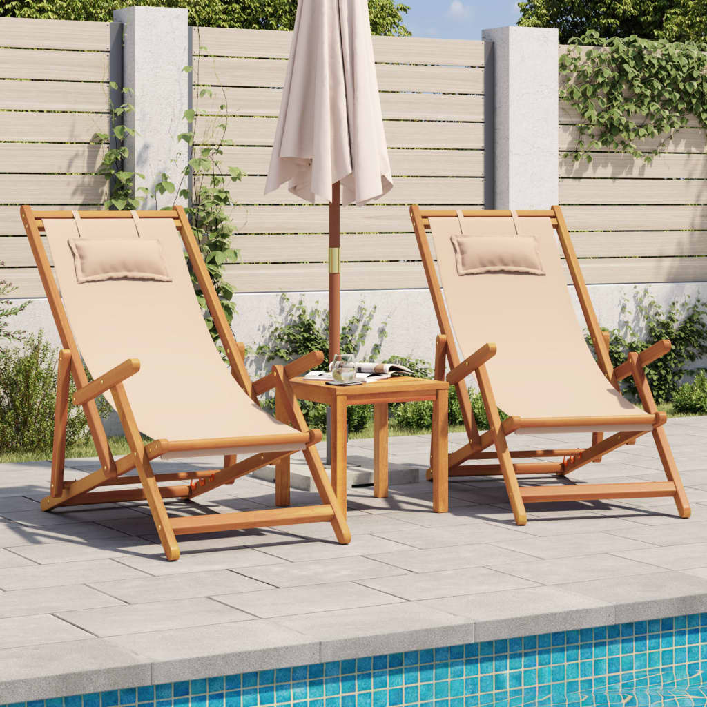 vidaXL Chaise pliable de plage beige bois massif d'eucalyptus et tissu