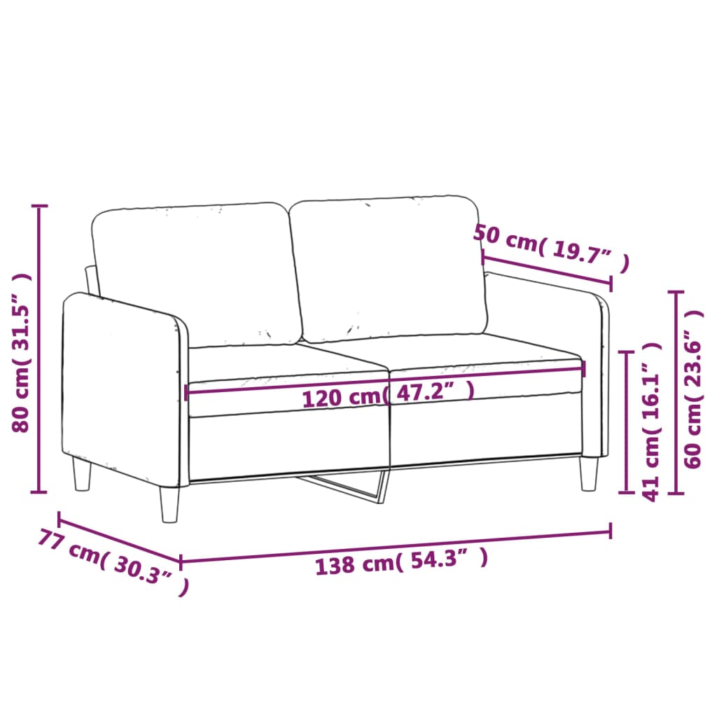 vidaXL Canapé à 2 places Gris foncé 120 cm Velours