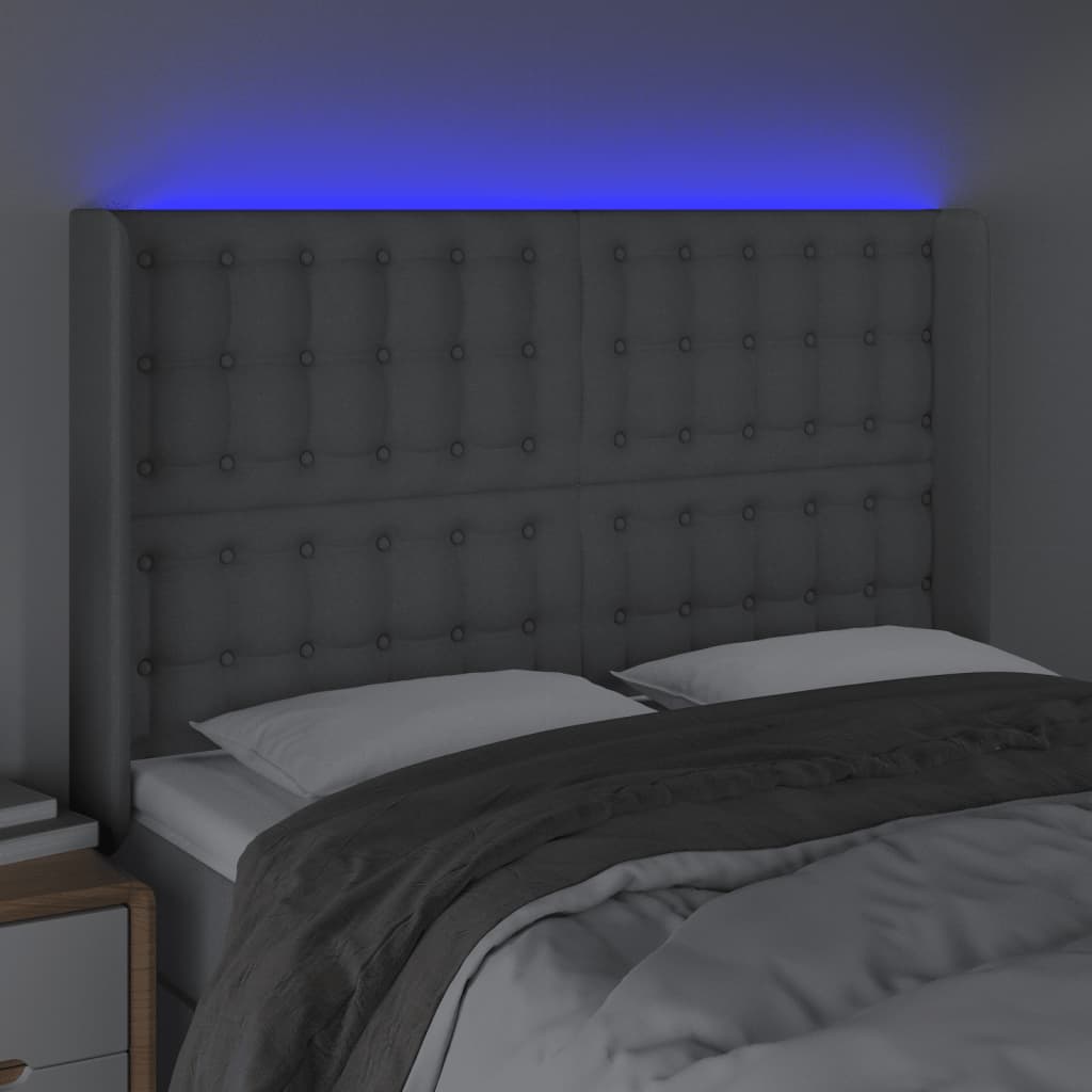 vidaXL Tête de lit à LED Gris clair 147x16x118/128 cm Tissu