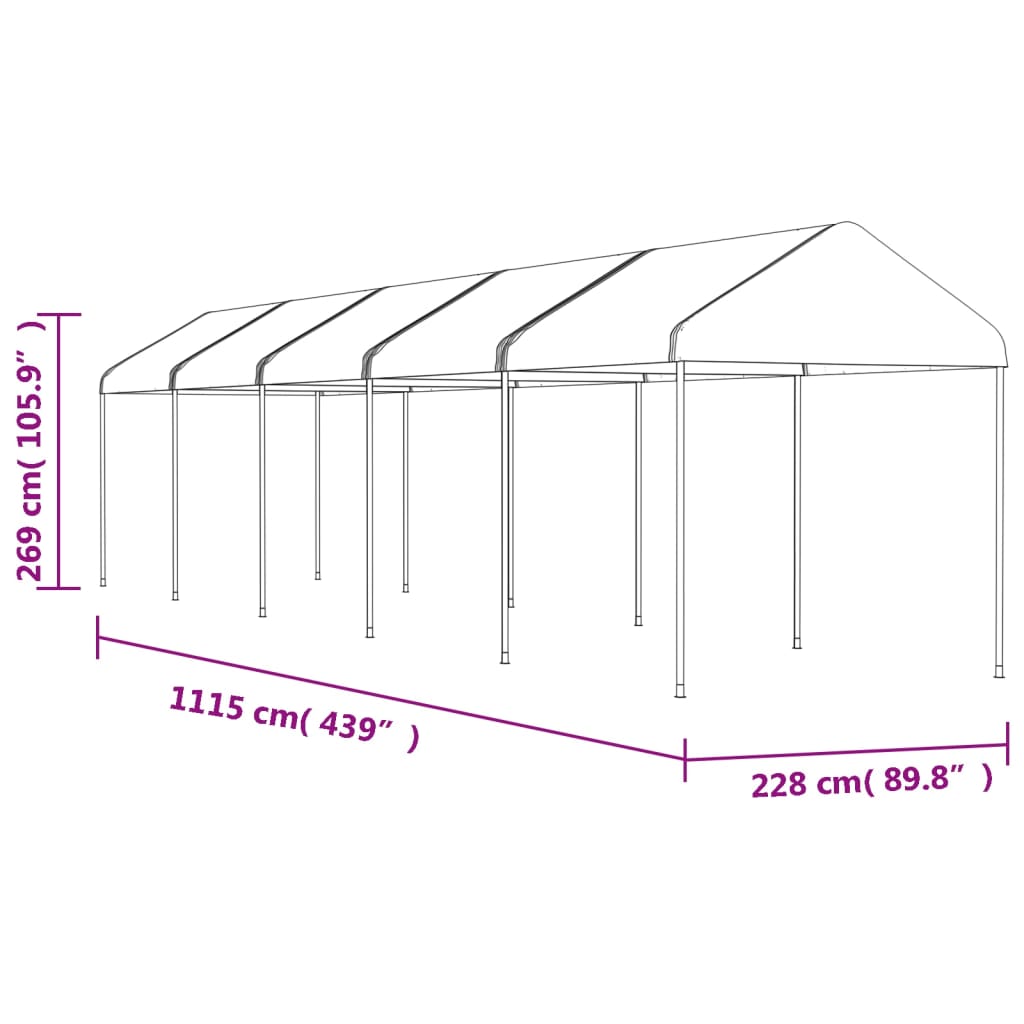 vidaXL Belvédère avec toit blanc 11,15x2,28x2,69 m polyéthylène