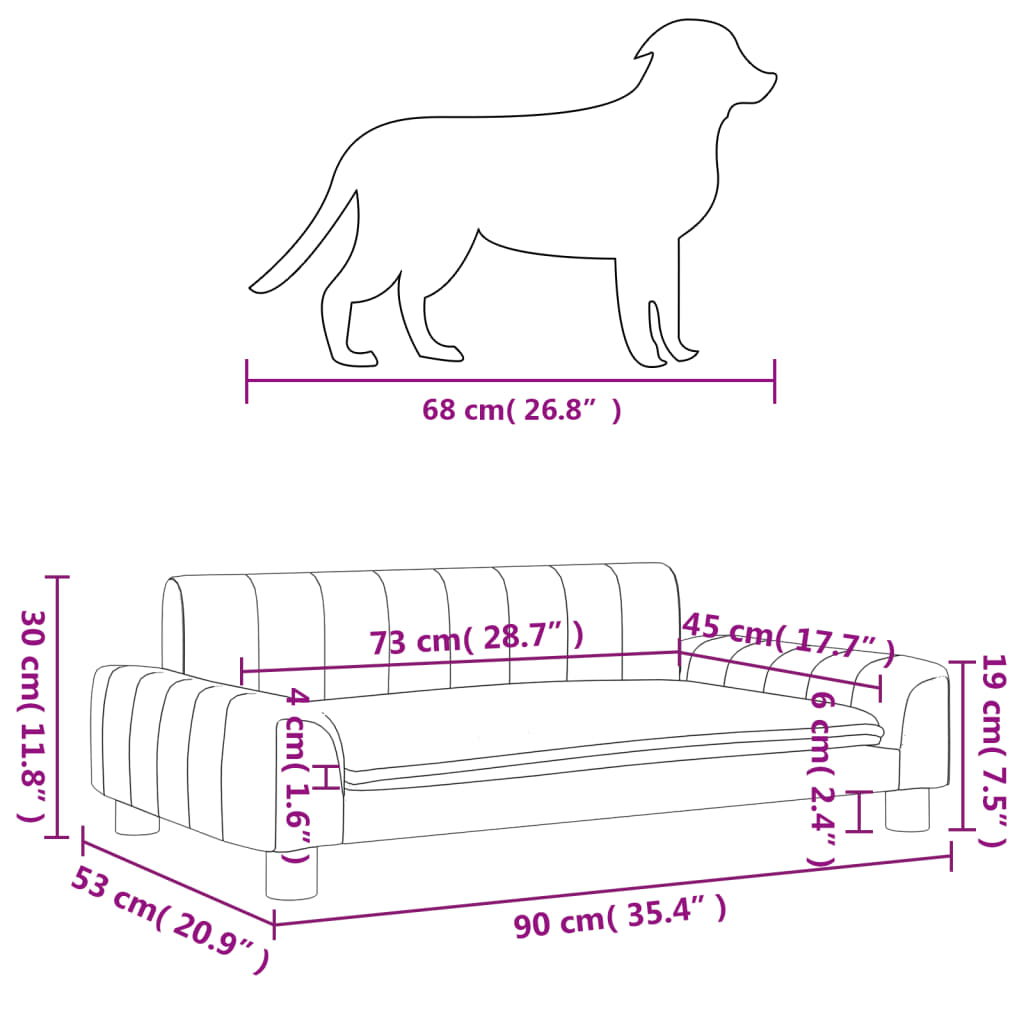 vidaXL Lit pour chien gris foncé 90x53x30 cm tissu
