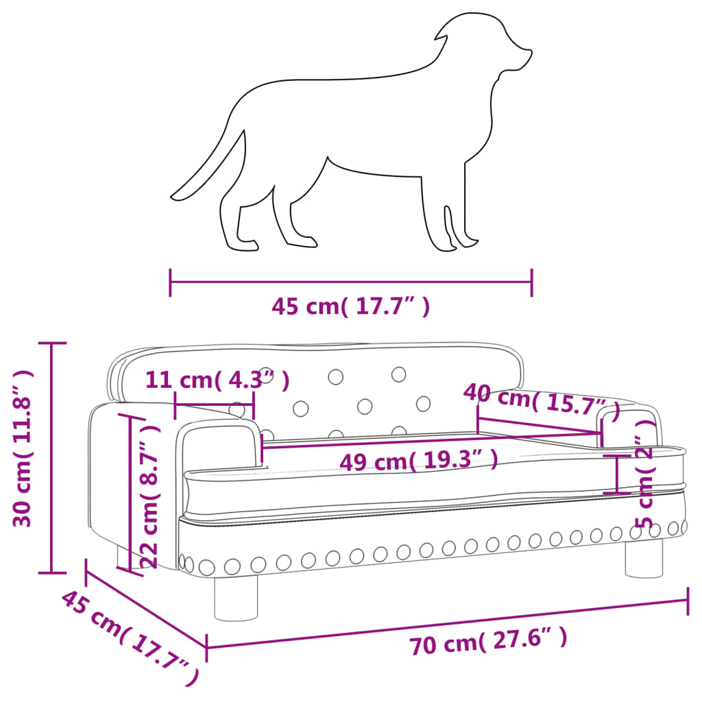 vidaXL Lit pour chien noir 70x45x30 cm velours