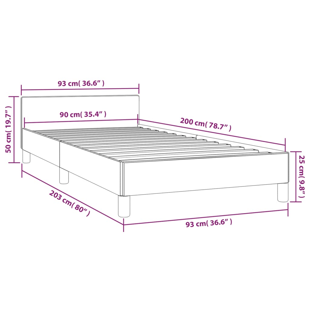 vidaXL Cadre de lit avec tête de lit Crème 90x200 cm Tissu