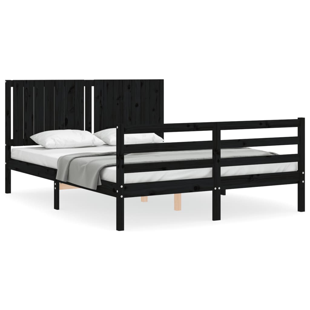 Cadre de lit pour matelas 200x200 cm en bois de pin, couleur noire VidaXL  810454 - Habitium®