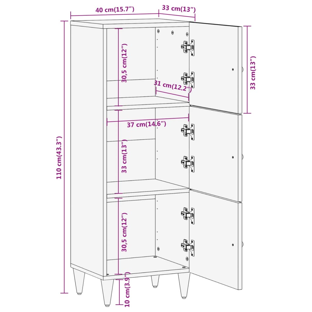 vidaXL Buffet 40x33x110 cm bois de manguier massif