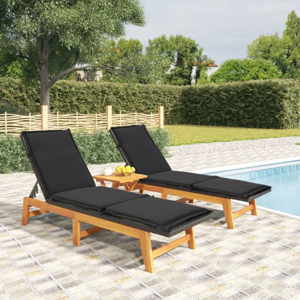 vidaXL Chaises longues et coussins lot de 2 Résine tressée et acacia