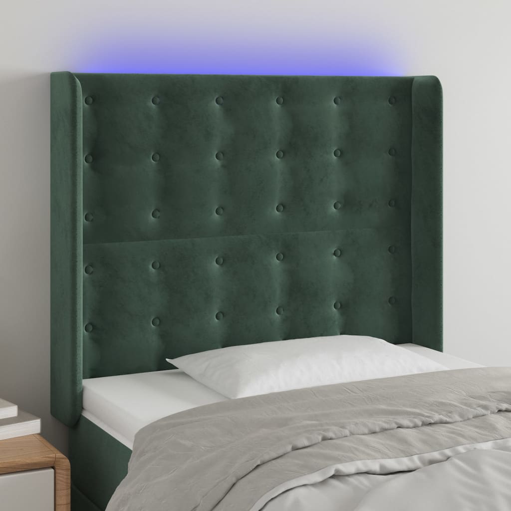 vidaXL Tête de lit à LED Vert foncé 103x16x118/128 cm Velours