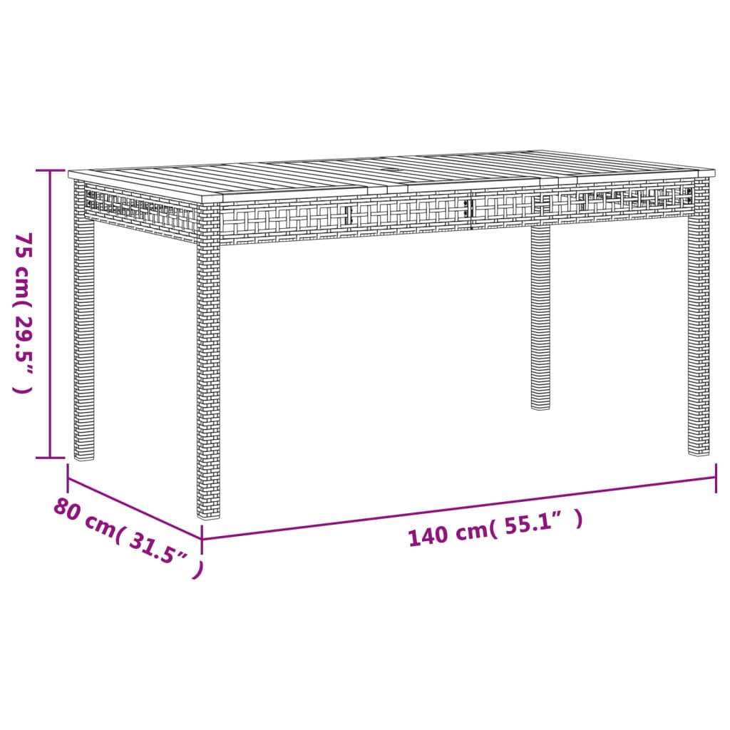 vidaXL Table de jardin gris 140x80x75 cm résine tressée et bois acacia