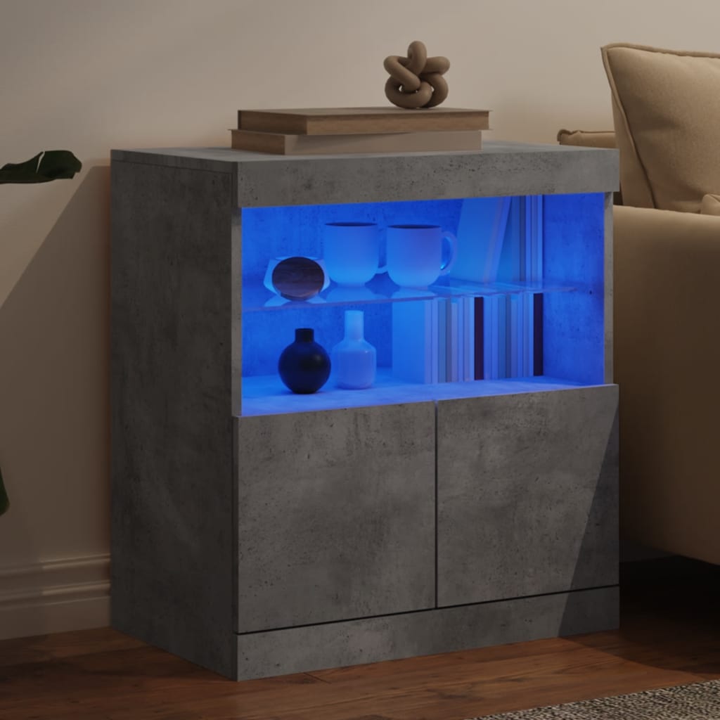 vidaXL Buffet avec lumières LED gris béton 60x37x67 cm