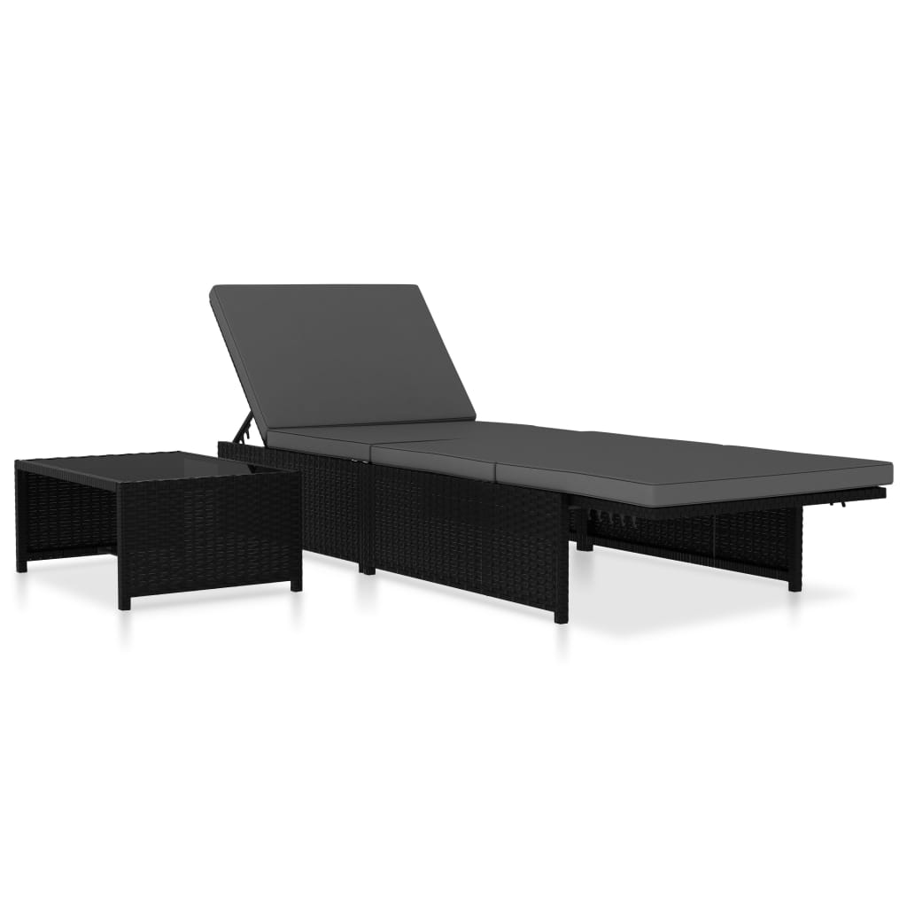 vidaXL Chaises longues lot de 2 avec table Résine tressée Noir