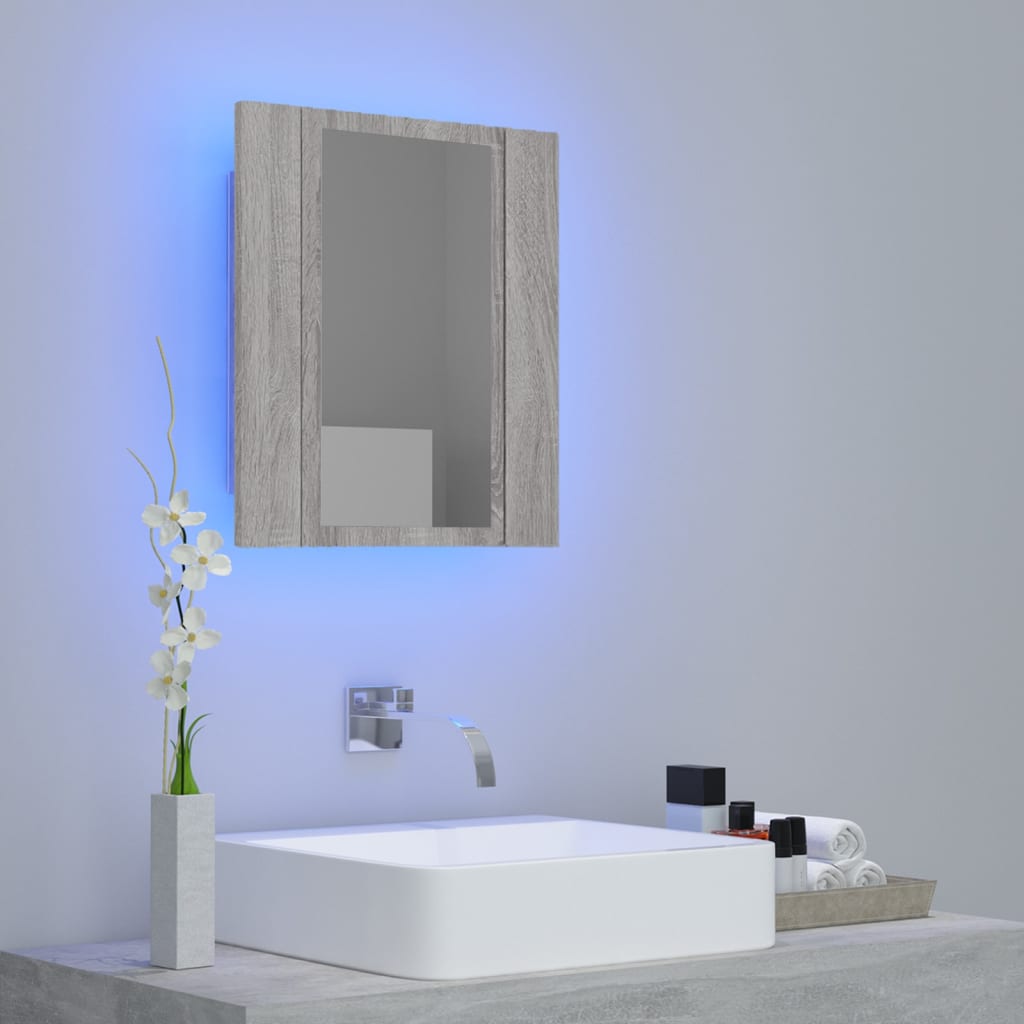 vidaXL Armoire à miroir LED de salle de bain sonoma gris 40x12x45 cm