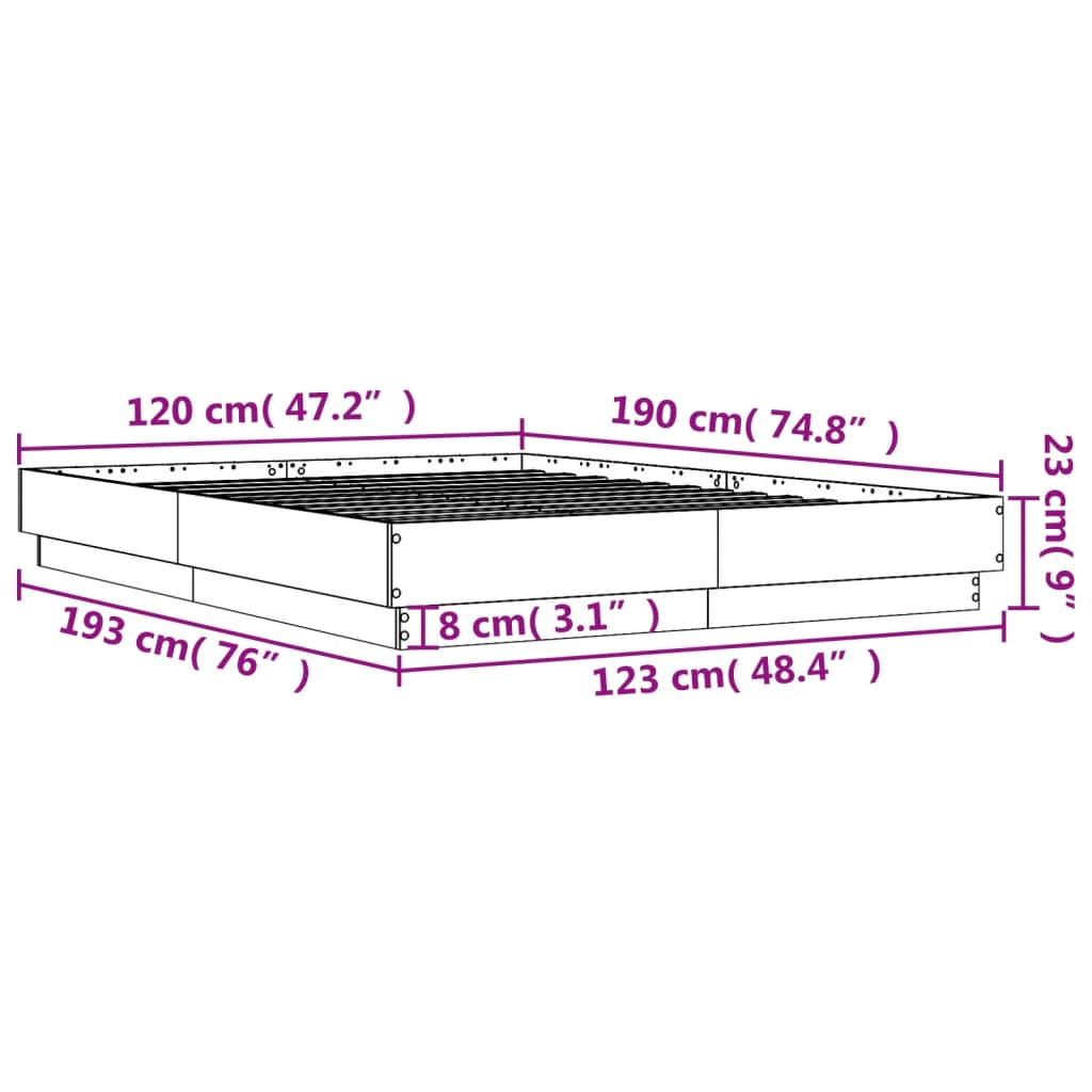 vidaXL Cadre de lit gris béton 120x190 cm bois d'ingénierie