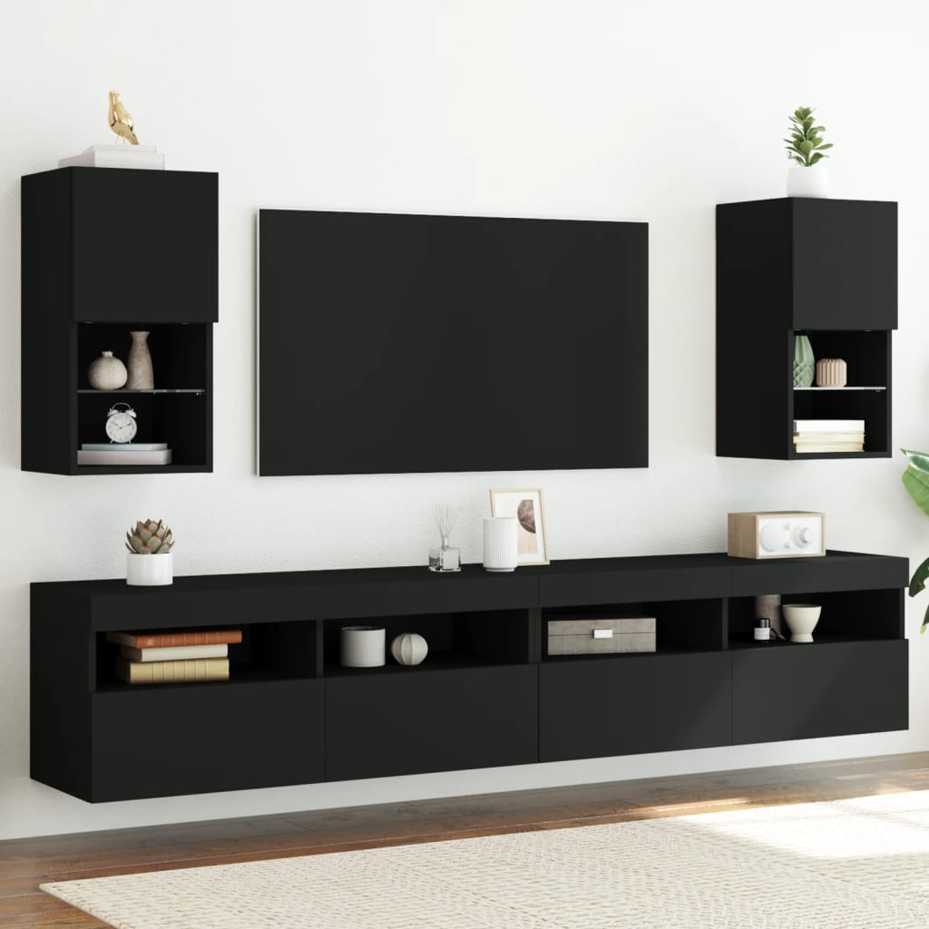 vidaXL Meubles TV avec lumières LED 2 pcs noir 30,5x30x60 cm