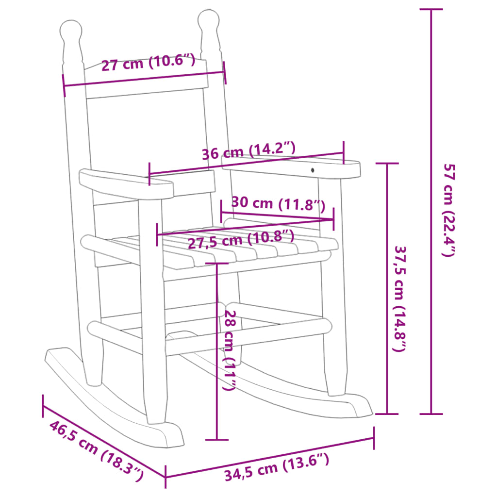 vidaXL Chaise à bascule enfants rouge bois de peuplier massif