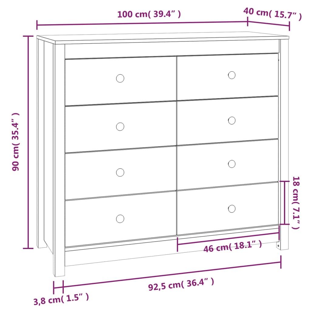 vidaXL Armoire latérale Marron Miel 100x40x90 cm Bois de pin massif