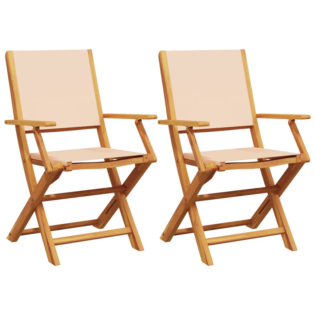 vidaXL Chaises de jardin lot de 2 beige bois d'acacia massif et tissu