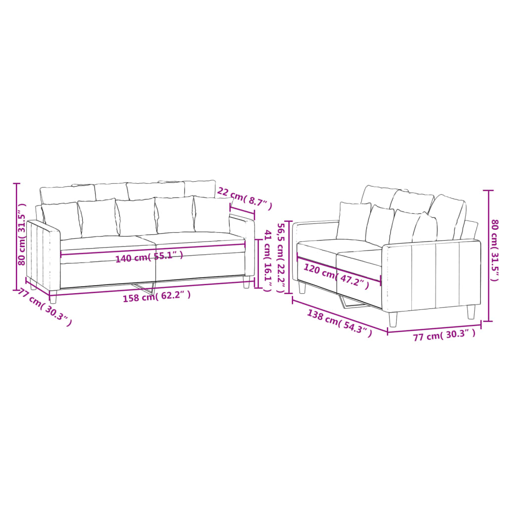 vidaXL Ensemble de canapés 2 pcs avec coussins Noir Velours