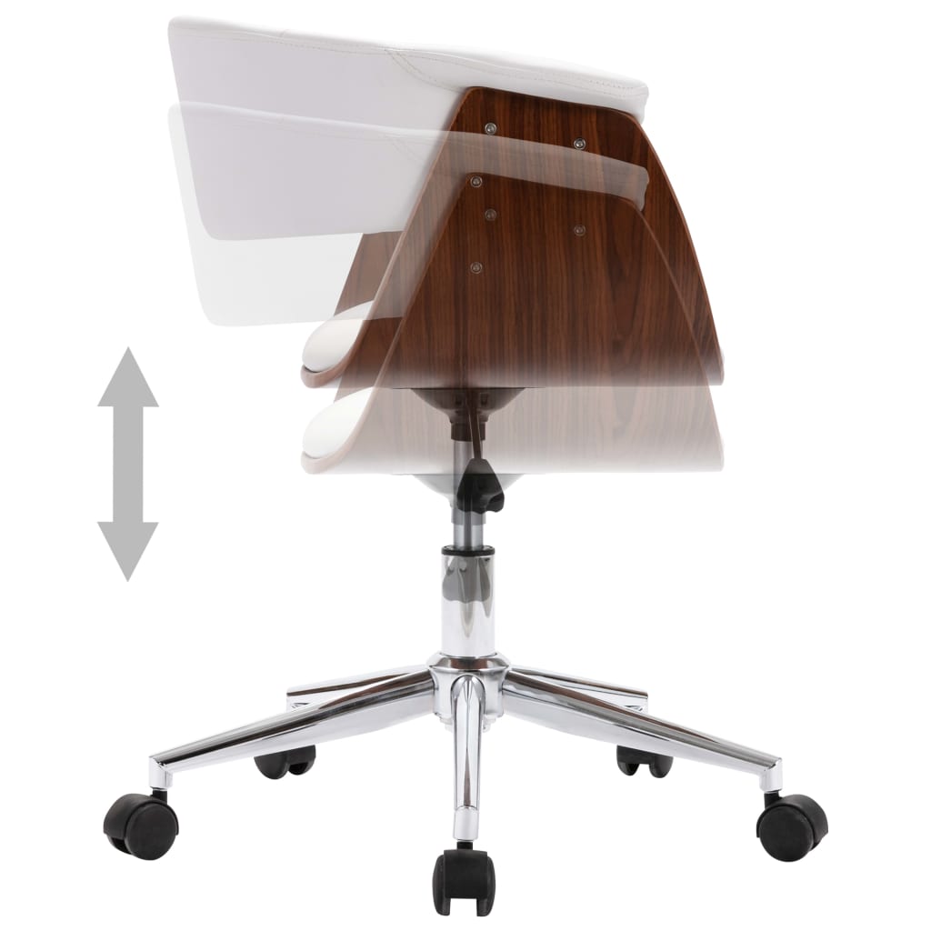 vidaXL Chaise pivotante de bureau Blanc Bois courbé et similicuir