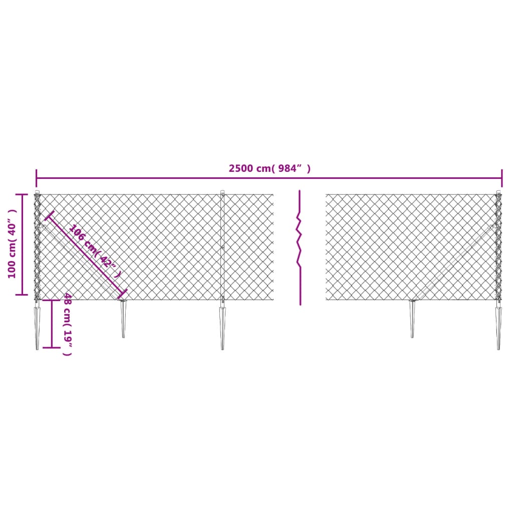 vidaXL Clôture à mailles losangées avec ancrage anthracite 1x25 m