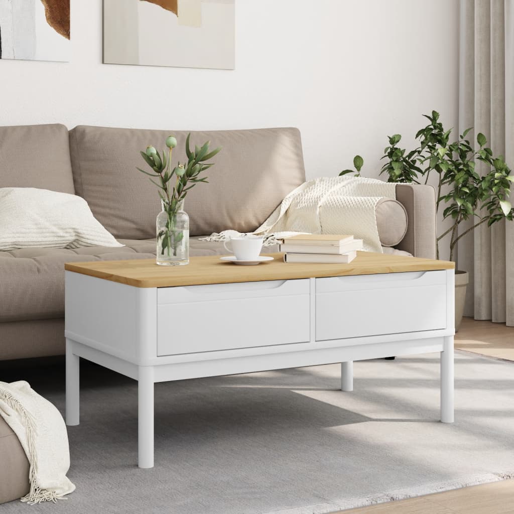 vidaXL Table basse FLORO blanc 99x55,5x45 cm bois massif de pin