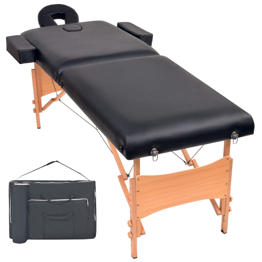 vidaXL Table de massage pliable à 2 zones 10 cm d'épaisseur Noir