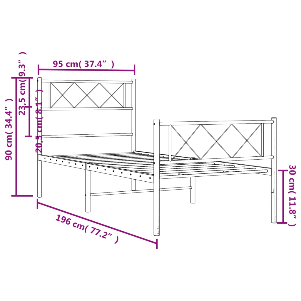 vidaXL Cadre de lit métal sans matelas avec pied de lit blanc 90x190cm