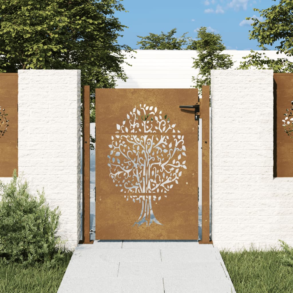 vidaXL Portail de jardin 105x155 cm acier corten conception de l'arbre