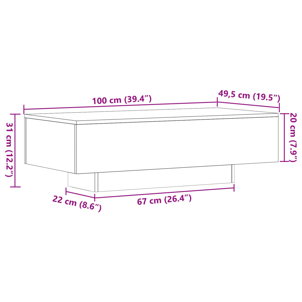vidaXL Table basse chêne sonoma 100x49,5x31 cm bois d'ingénierie