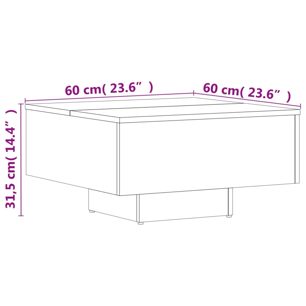 vidaXL Table basse Chêne fumé 60x60x31,5 cm Bois d'ingénierie