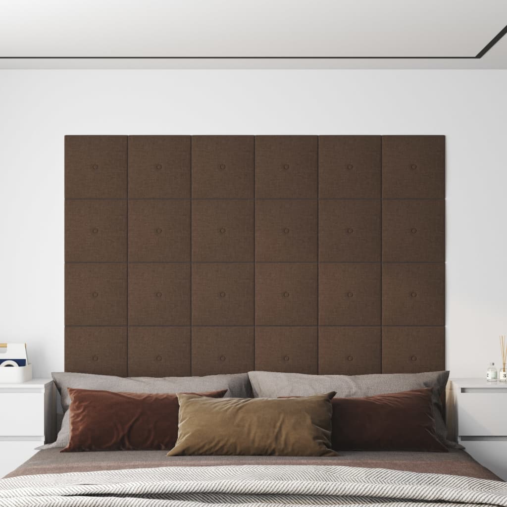 vidaXL Panneaux muraux 12 pcs Marron 30x30 cm Tissu 1,08 m²